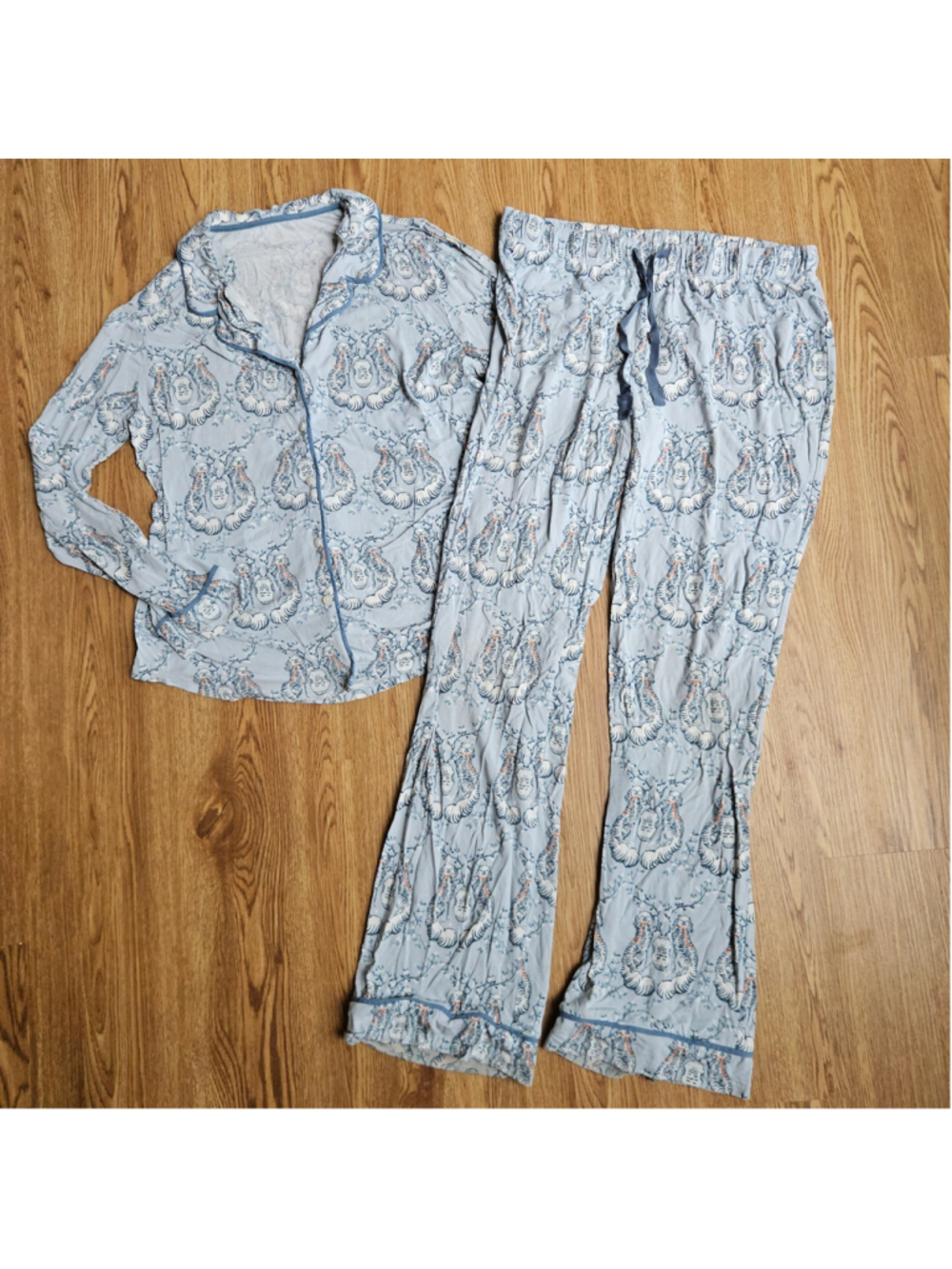 Spartina 449 Blue Fancy Dog Print Long Sleeve Button Up Pants Pajamas Medium